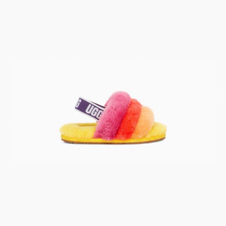 UGG Rainbow Fluff Yeah Yellow Multicolor Slippers for Toddlers (KXAF86527)